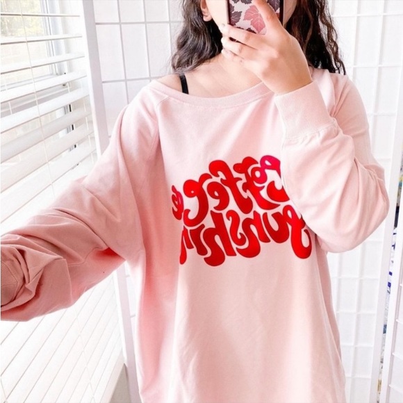 Wildfox Pink Coffee & Sunshine Boatneck Graphic Statement Sweatshirt - Picture 2 of 9